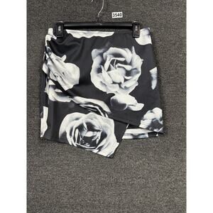 Akira Chicago Black Label Skirt Womens Large Black White Rose Print Asymmetrical